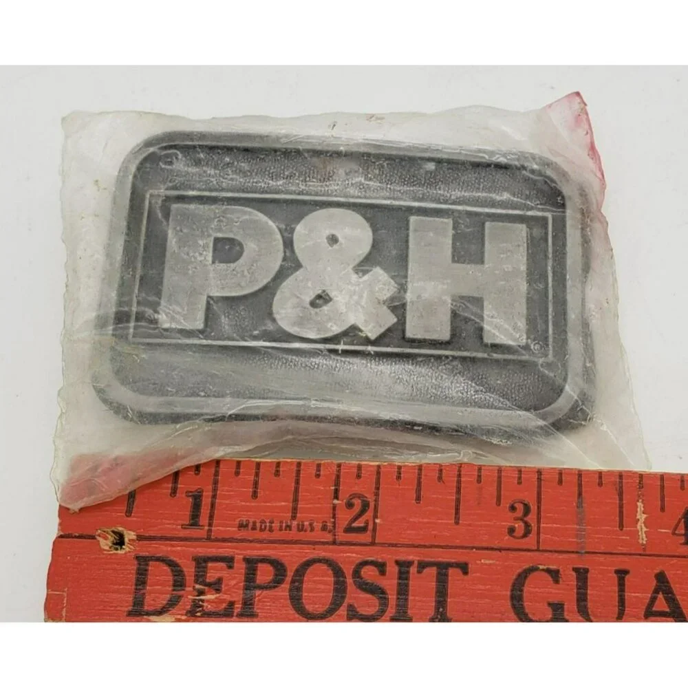 Vintage P&H Mining Belt Buckle, Rectangle, in original plastic, Crane 1980s Mine